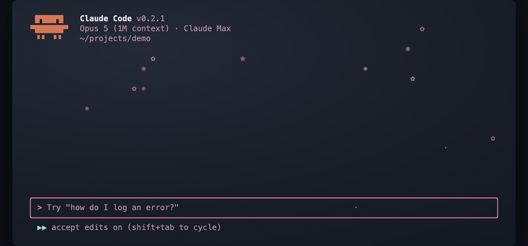 The sakura theme: pink petals drifting across a dark terminal.